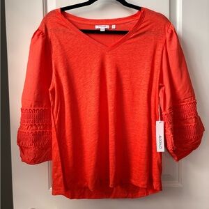 Chico's Vibrant Coral V-Neck Blouse